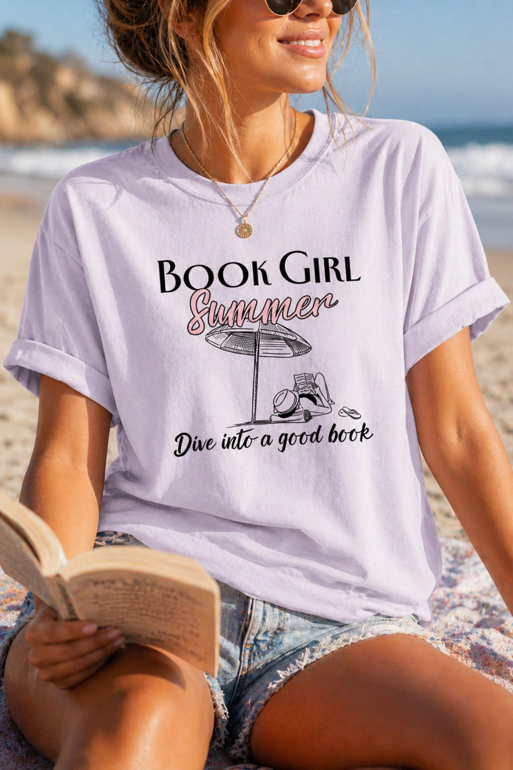 Book Girl Summer Comfort Colors Book Lover Reader Literary