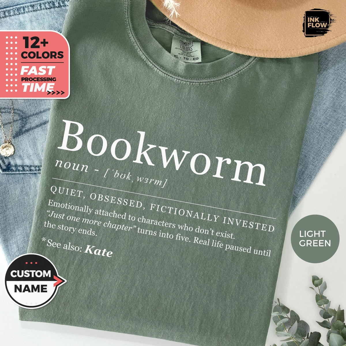 Bookworm Definition Comfort Colors Book Lover Reading Personalized Name Tee