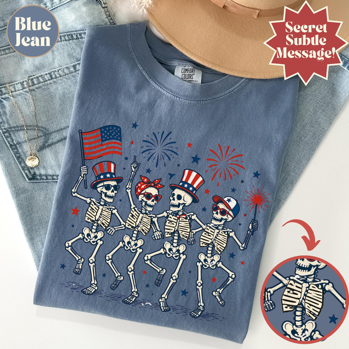 Subtle Fuck Trump Skeleton Liberal Fourth July Kings America Anti Fascism Resistance Leftist Semiquincentennial Fdt Tee