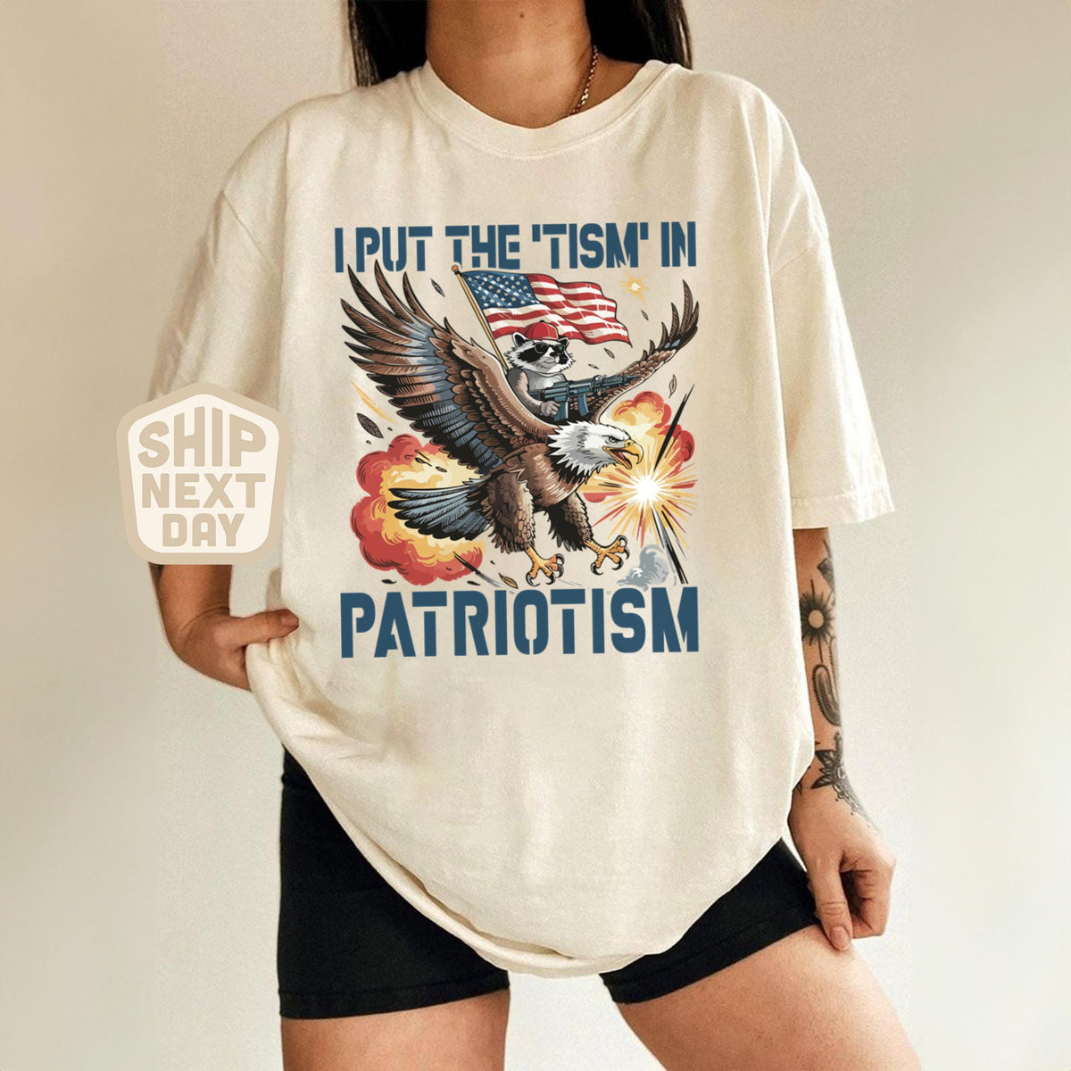 Put Tism Patriotism American Flag Bald Eagle 4th July Humor Usa Patriotic