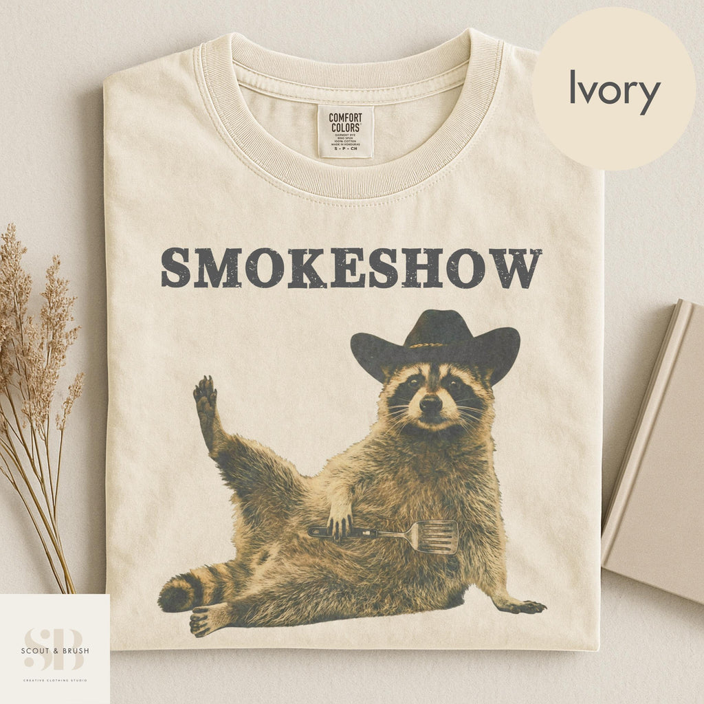 Comfort Colors Cowboy Raccoon Animal Meme Bbq Grill Raccoon Tee Silly Novelty