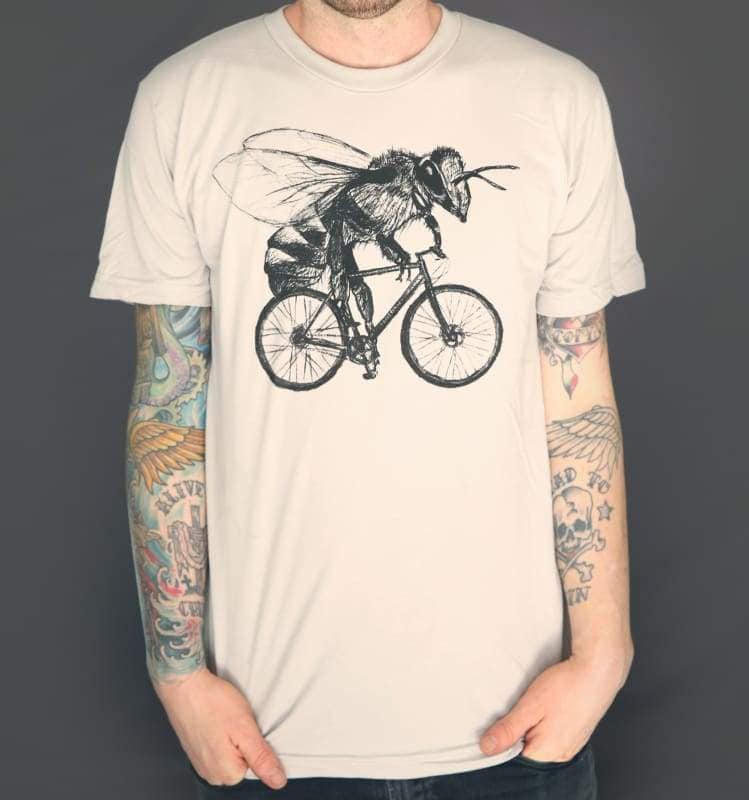 Bee Riding Bicycle Screen Printed Tee Unisex