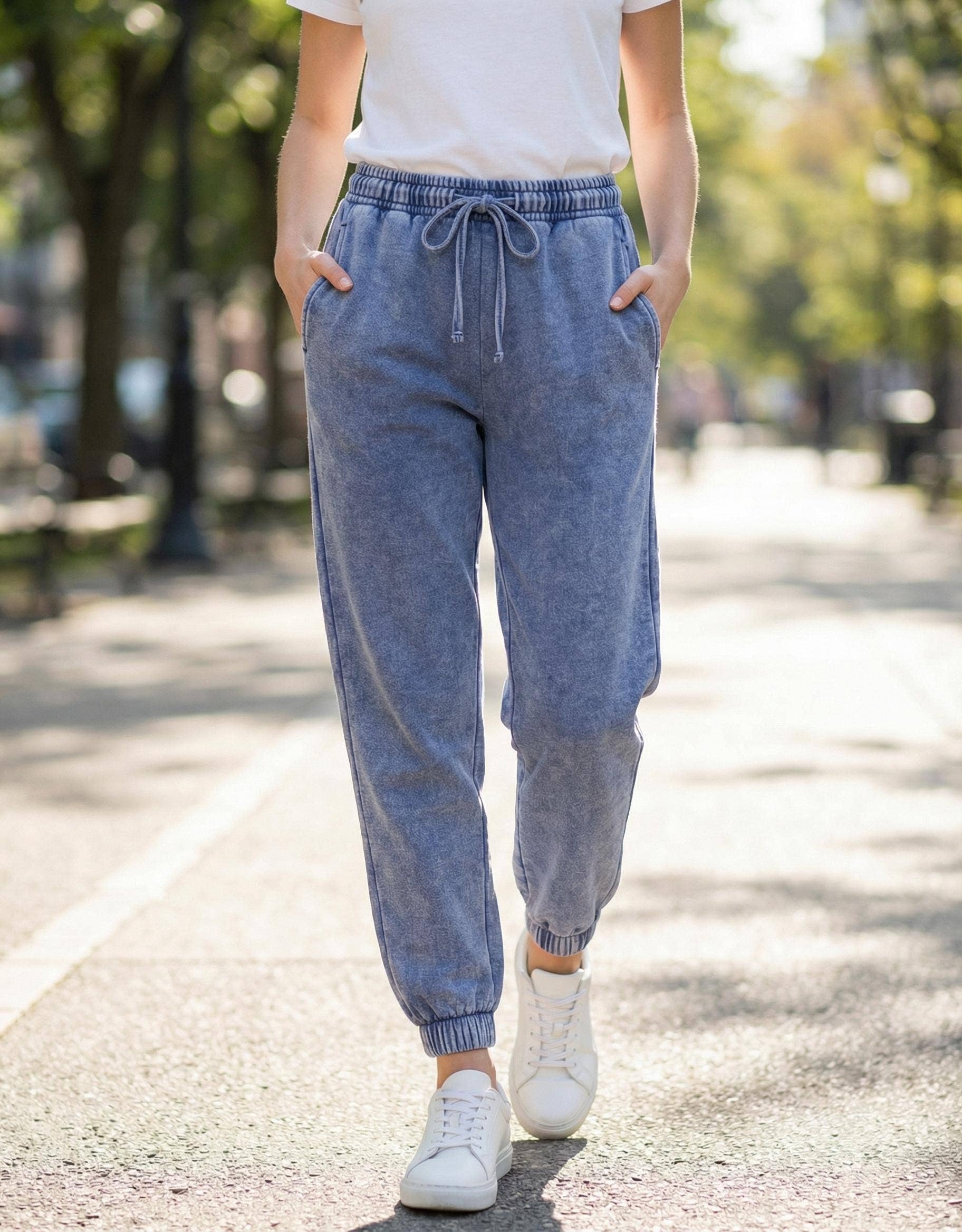 `.Washed Fleece Sweatpants with Pockets Reg/Plus