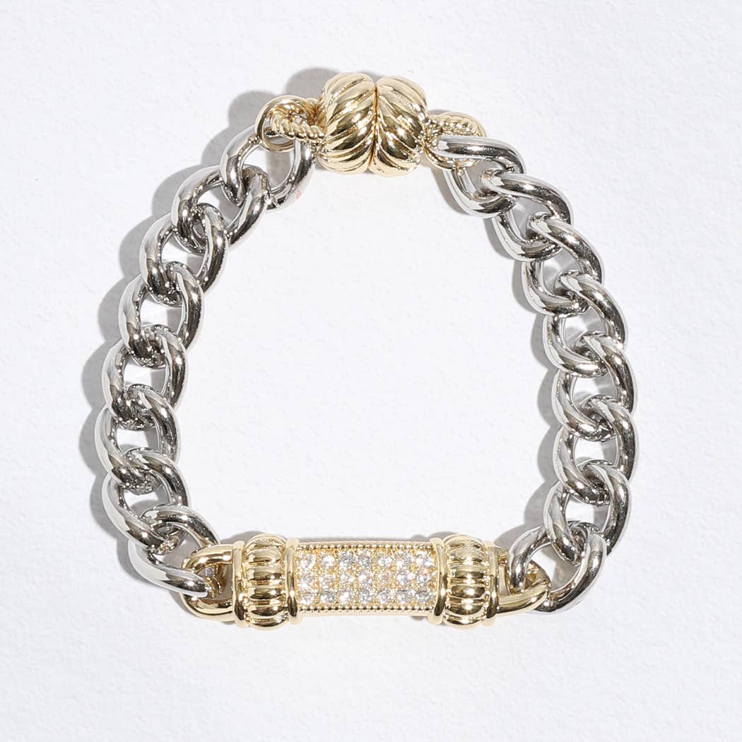 Cz Stone Paved Bar Pointed Chain Magnetic Bracelet