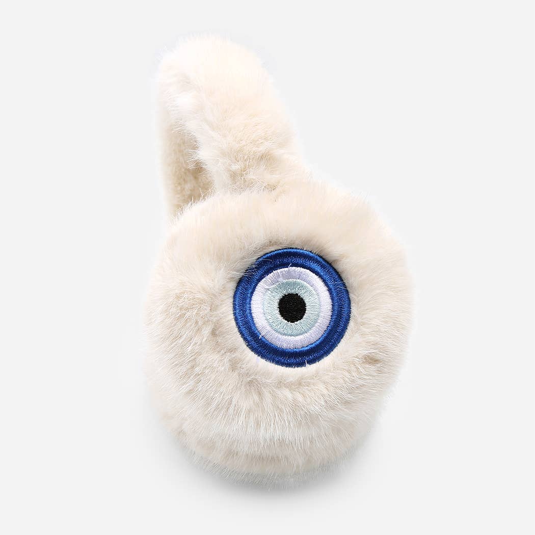 Evil Eye Faux Fur Embroidered Earmuffs
