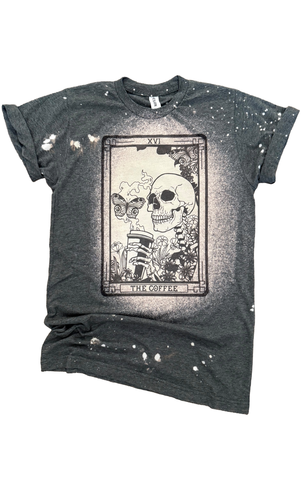 The Coffee - Skeleton Tarot Card Bleached Tee Unisex