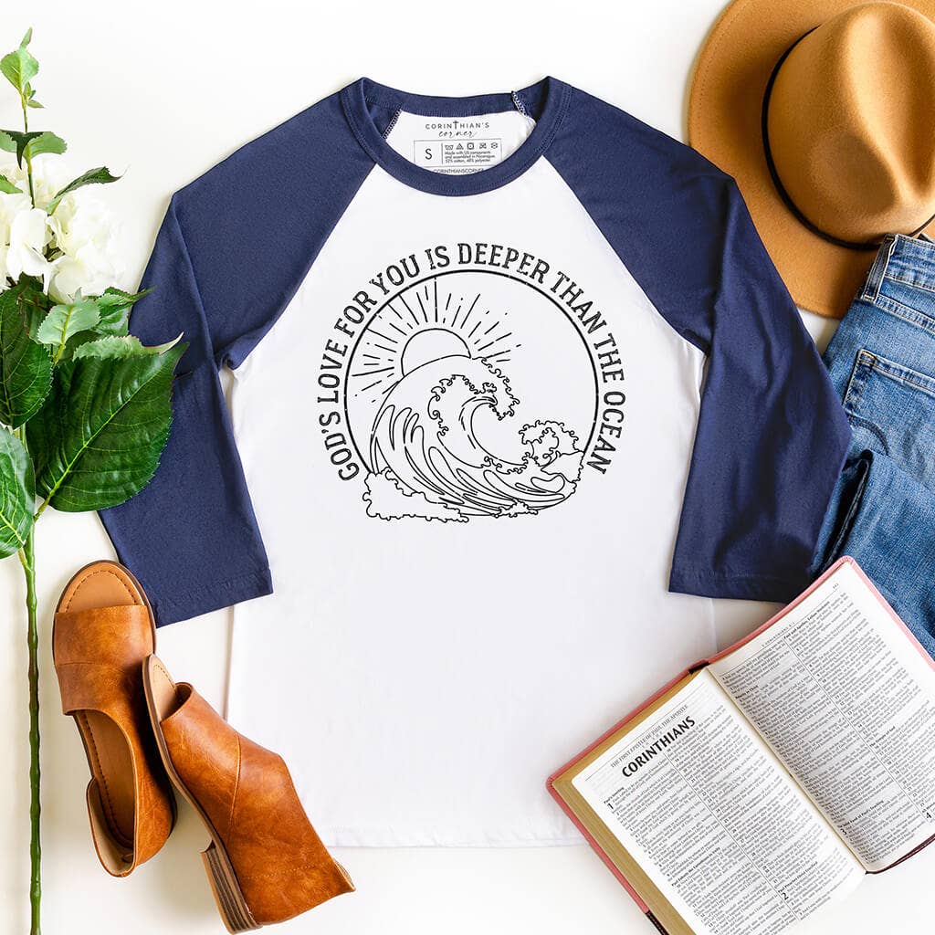 Deeper Than the Ocean Raglan 3/4 Sleeve T-Shirt