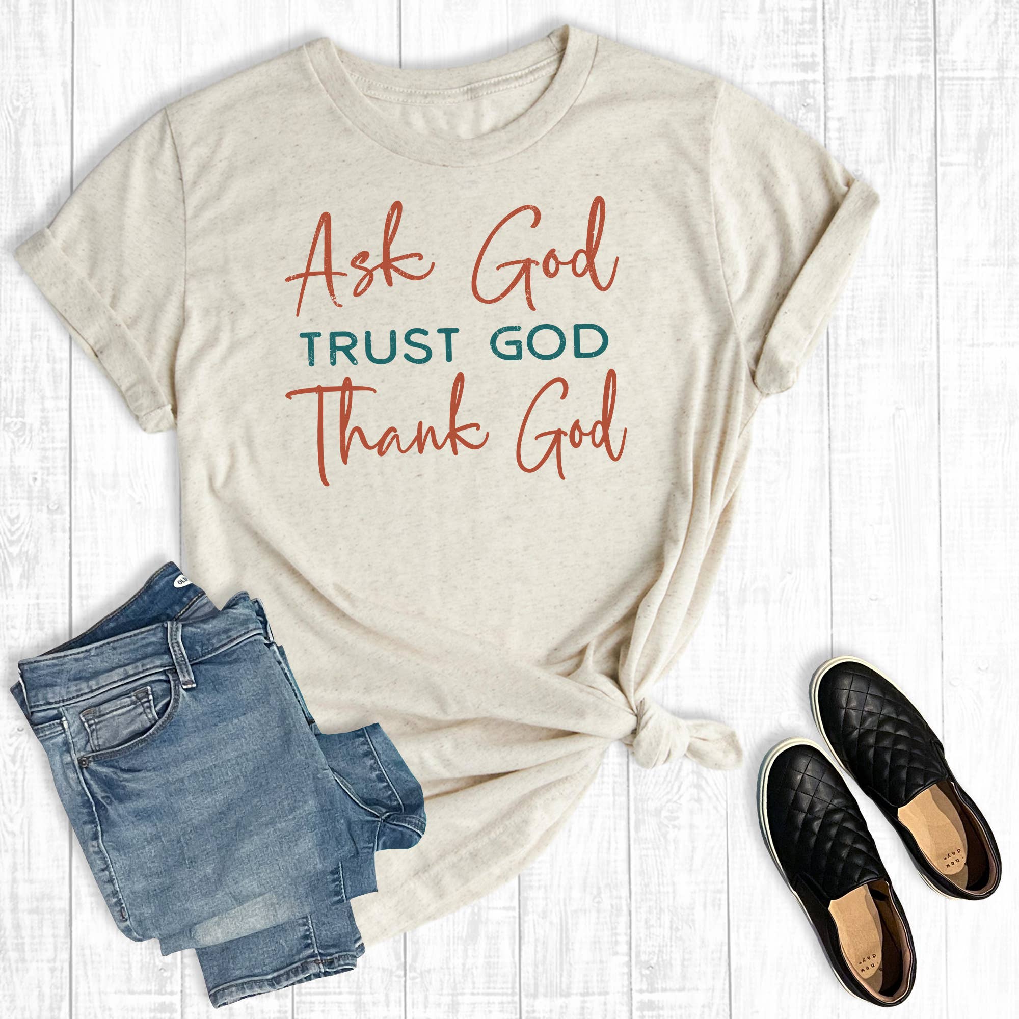 Retro Faith Ask God Trust God Thank God Graphic Tee