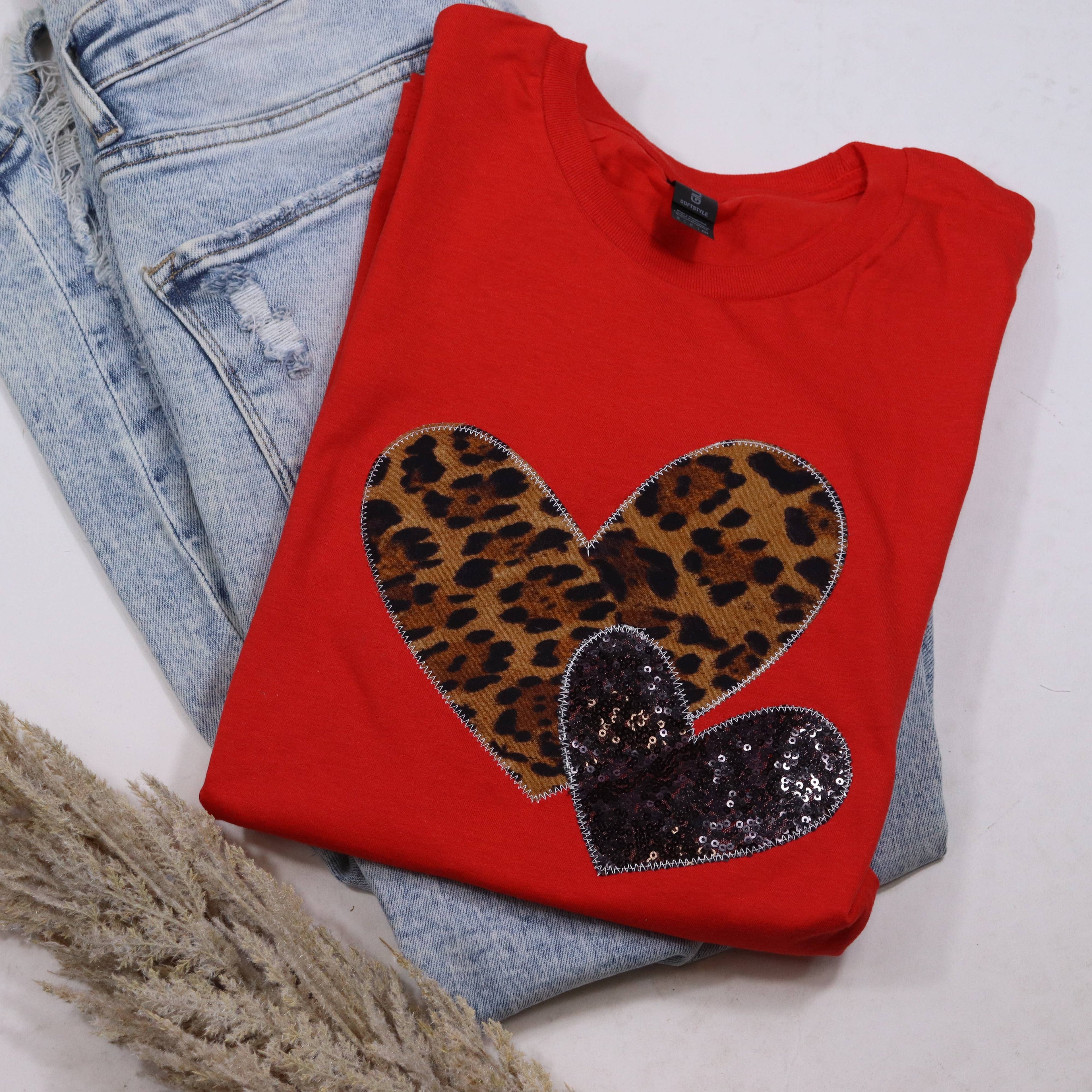 Red Valentine Heart Embroidered Short Sleeve