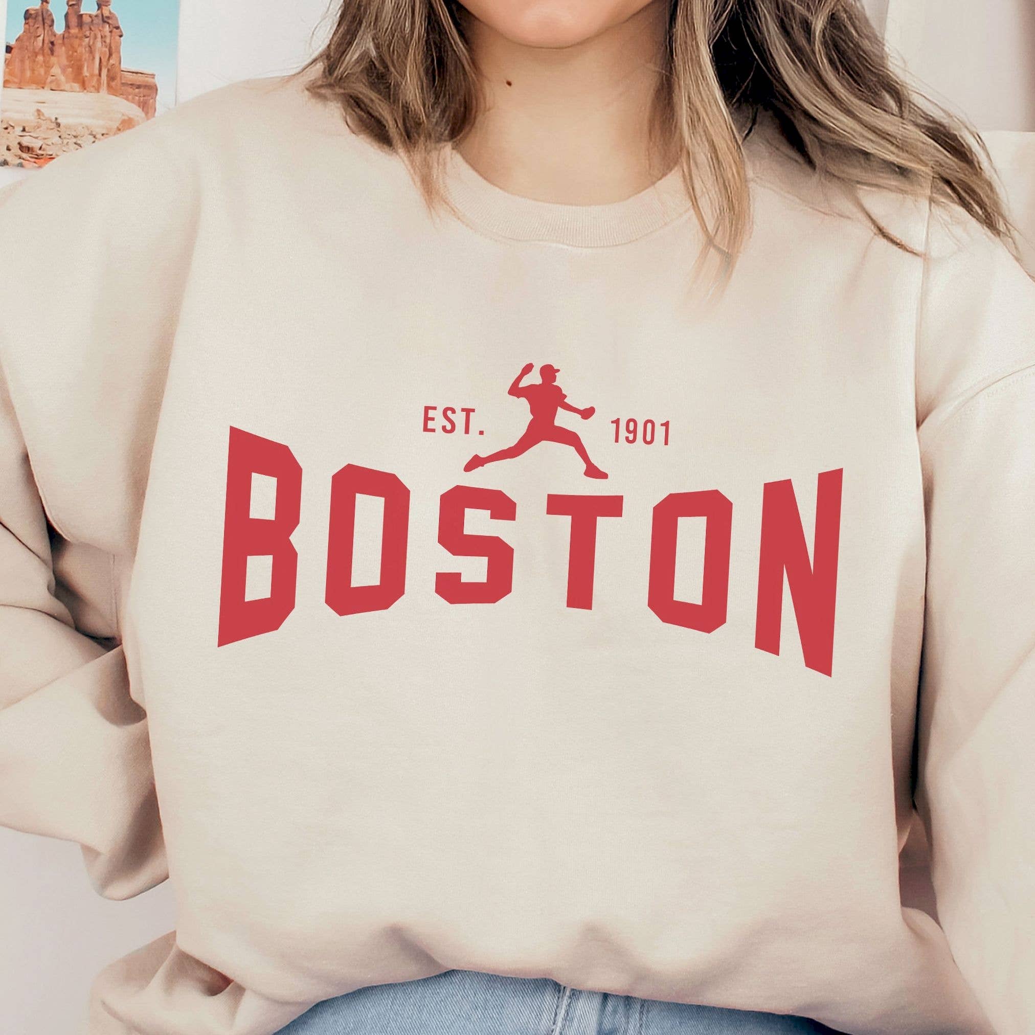 Vintage Retro Boston Red Sox Crewneck Sweatshirt For Women