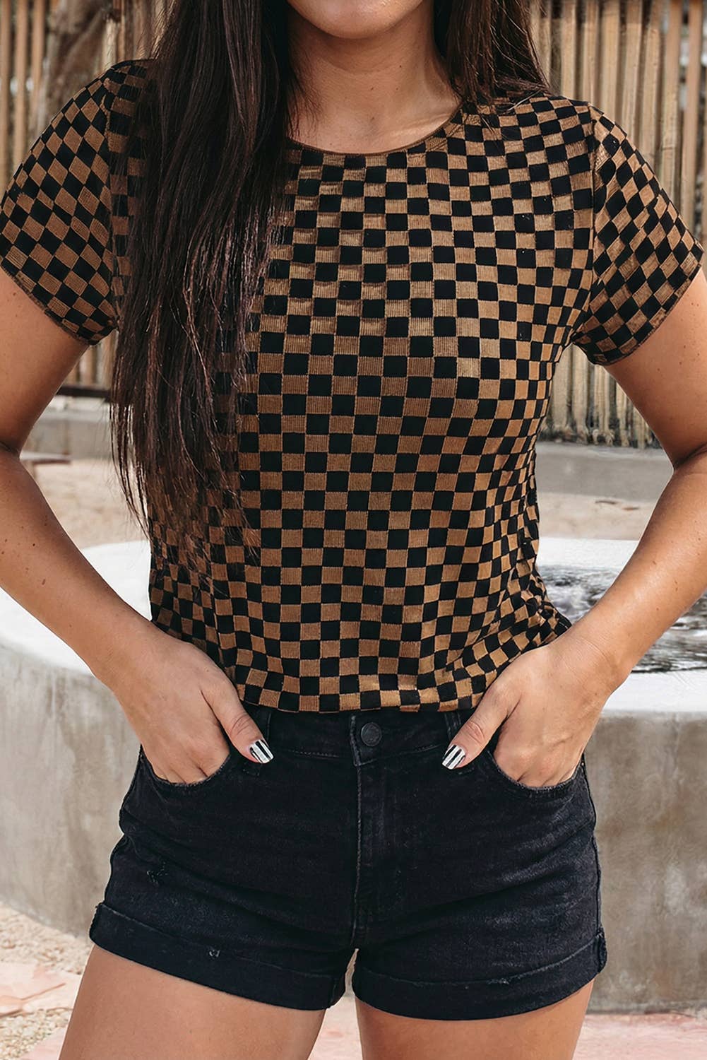 Checkerboard Round Neck Summer T Shirt (S-Xl)