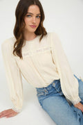 Lace Detail Round Neck Long Sleeve Blouse