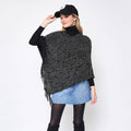 Fringed Diamond Shape Solid Knit Poncho