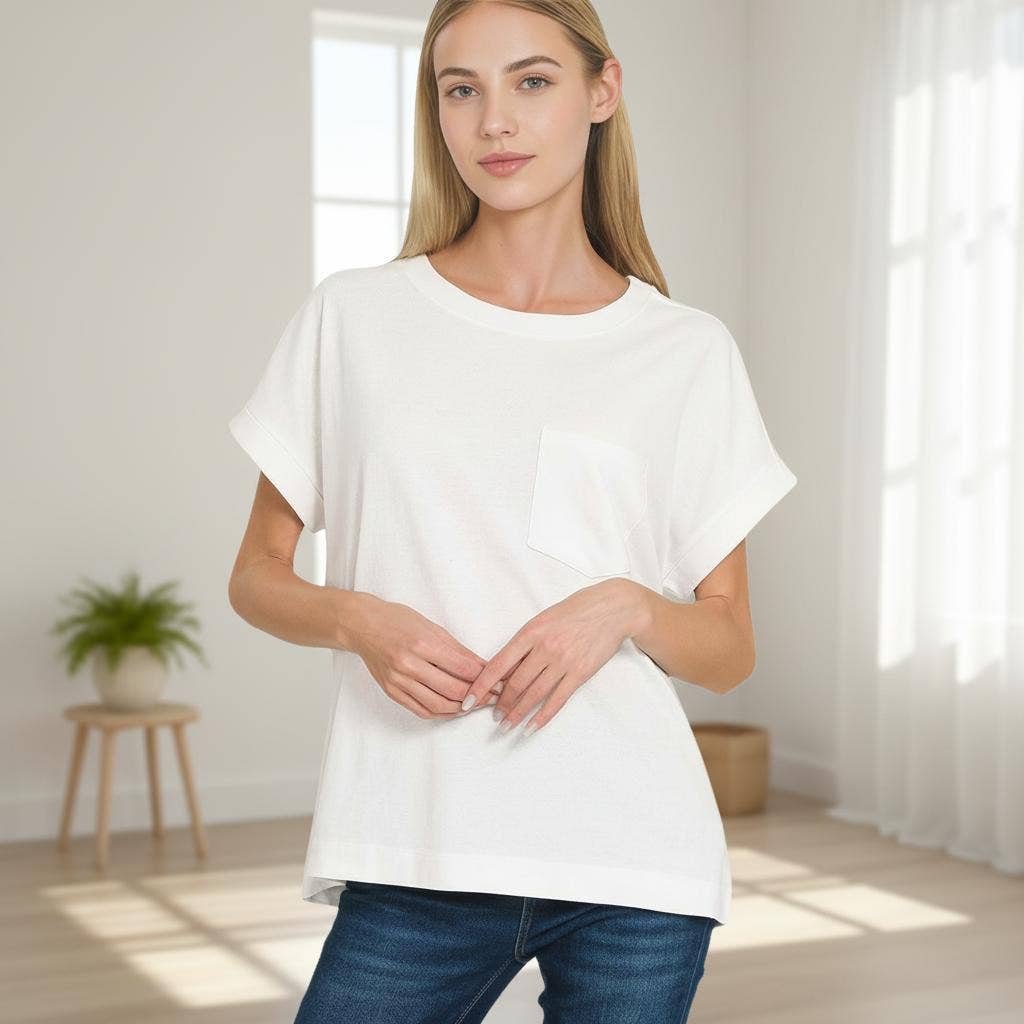 0225 Cuffed Front Pocket Short Sleeve Tee SI-29094