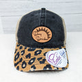 Day Drink Leather Patch On Leopard Print Denim Cap
