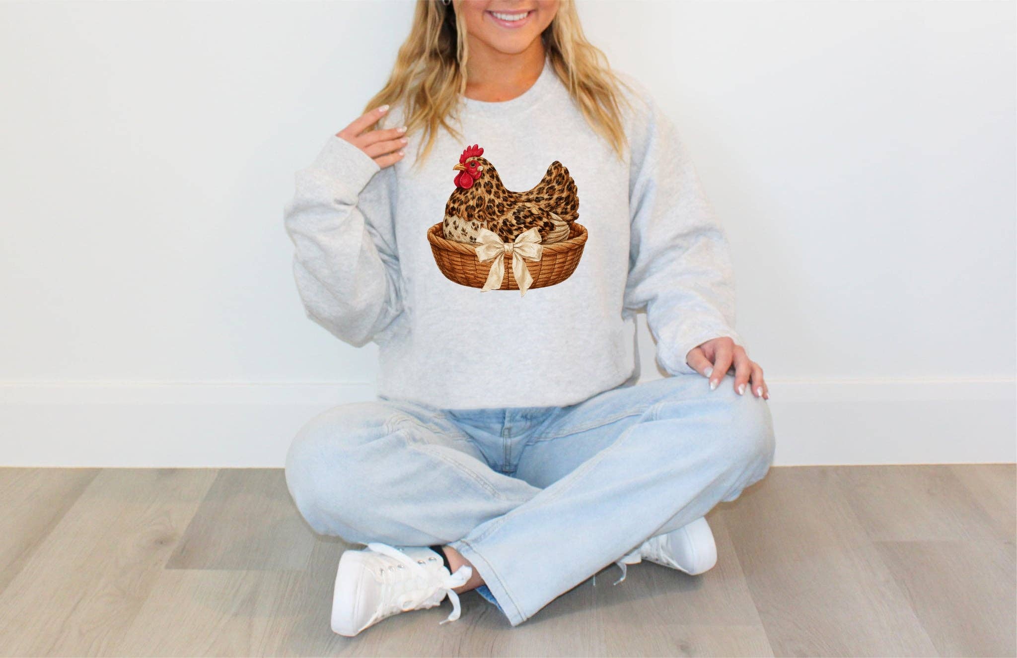 Vintage Leopard Hen Grey Graphic Sweatshirt Free Shipping