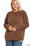 .....1111 Plus Chenille Waffle Round Neck Sweater SI-29049