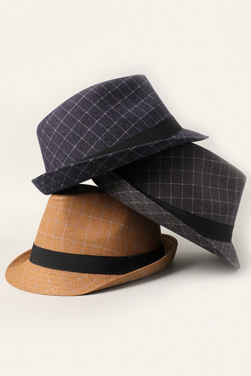 Men's Windowpane Pattern Short Brim Trilby Fedora
