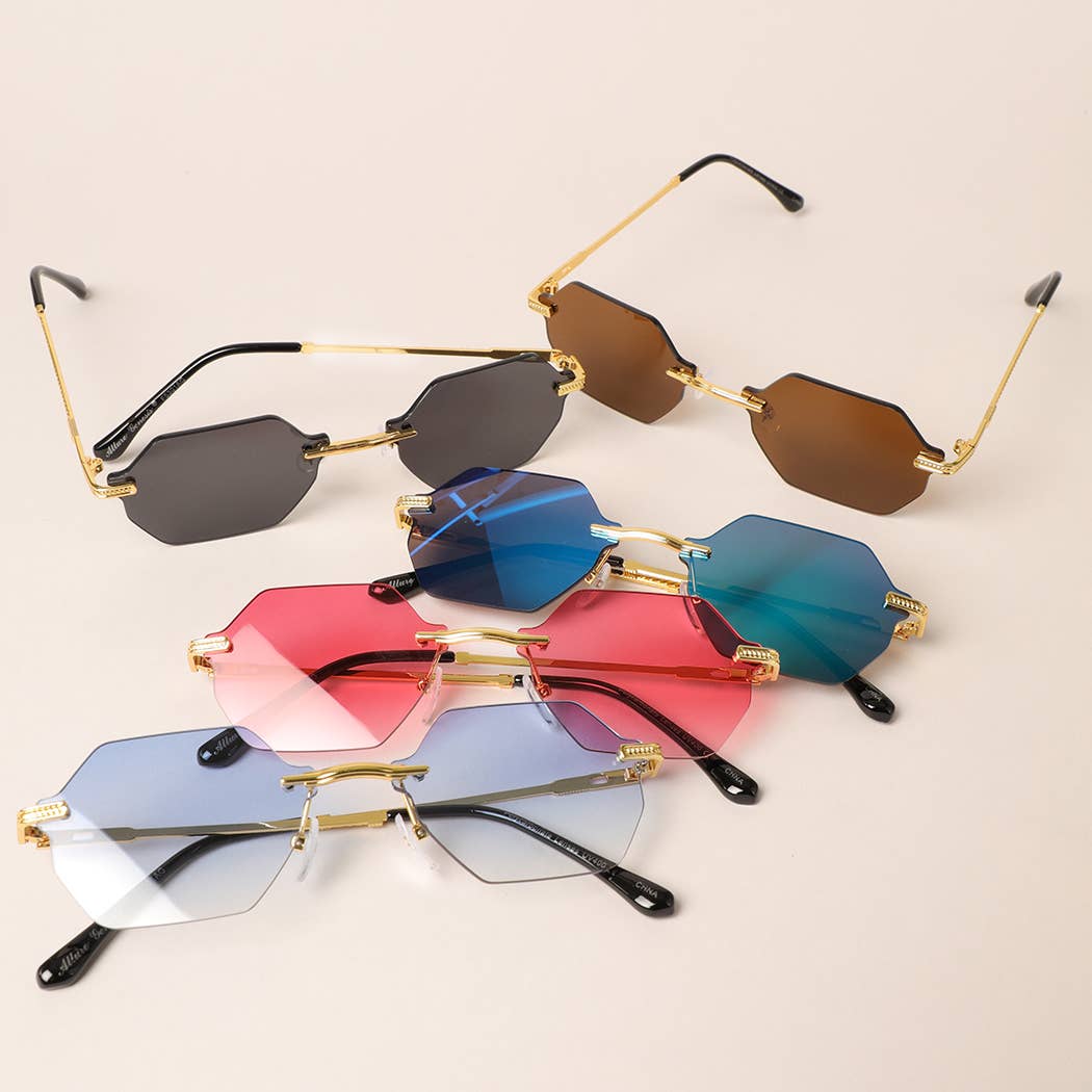 Unisex Rimless Hexagon Shape Sunglasses
