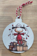 Whimsical Christmas Sheep -  Wood Ornament