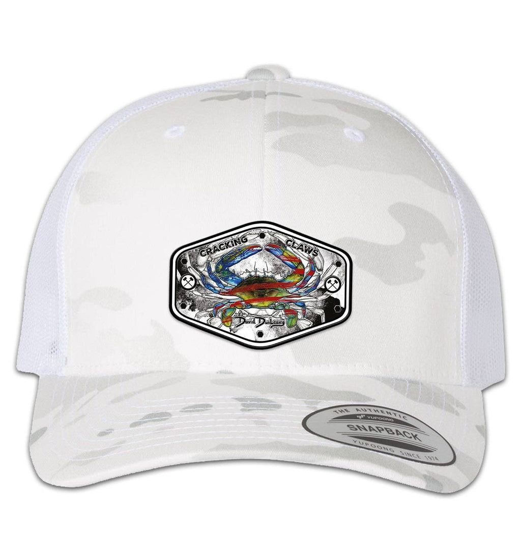 American Blue Crab 6 Panel Trucker Snap Back Mulitcam Alpine White Hat Unisex