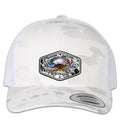 American Blue Crab 6 Panel Trucker Snap Back Mulitcam Alpine White Hat Unisex