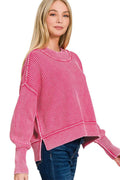 Washed Side Slit Oversized Cropped Sweater SI-26510