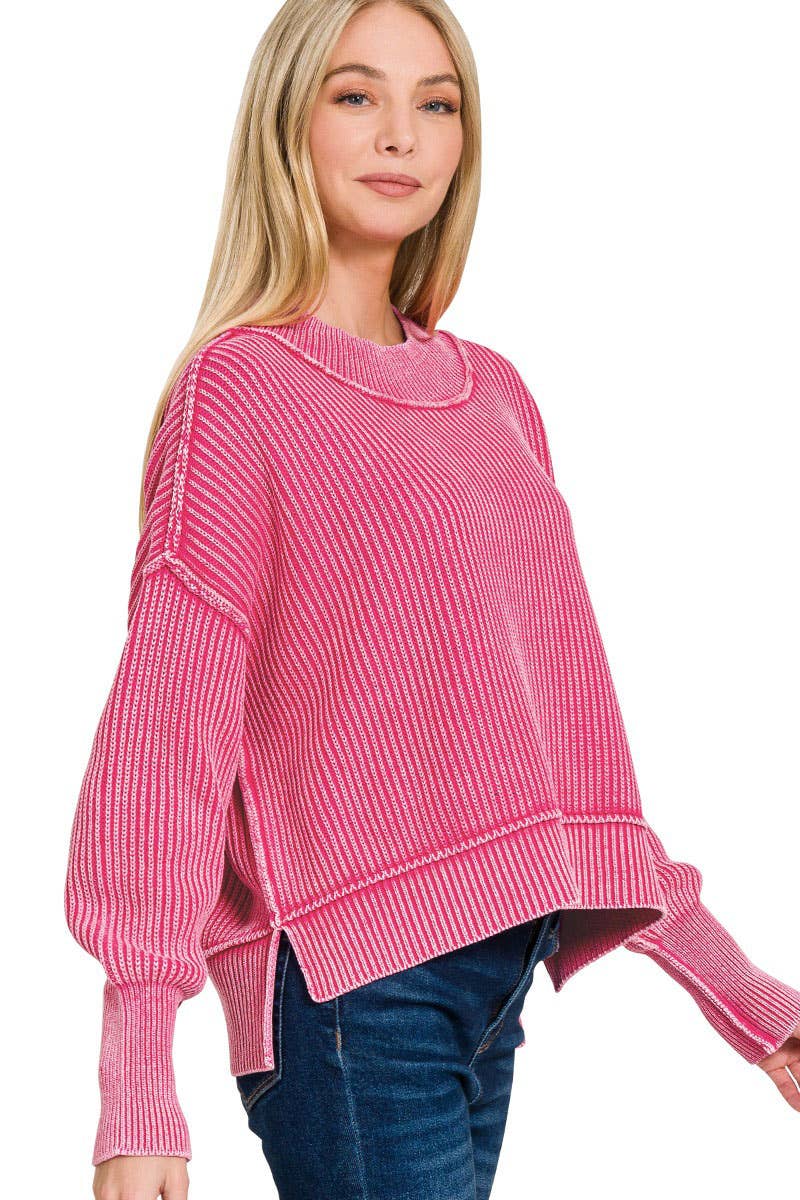 Washed Side Slit Oversized Cropped Sweater SI-26510