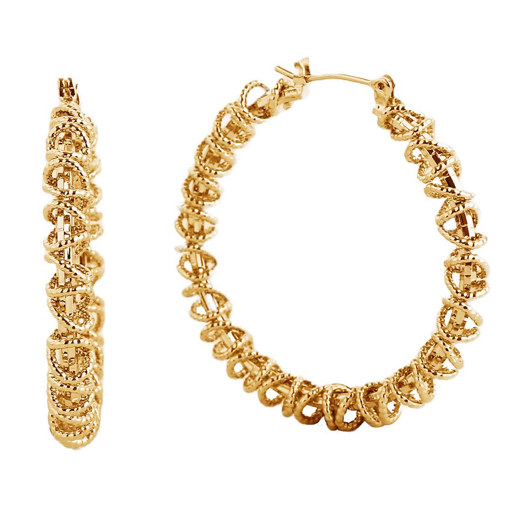 14K Gold-Dipped Twist Hoop Pin Catch Earring