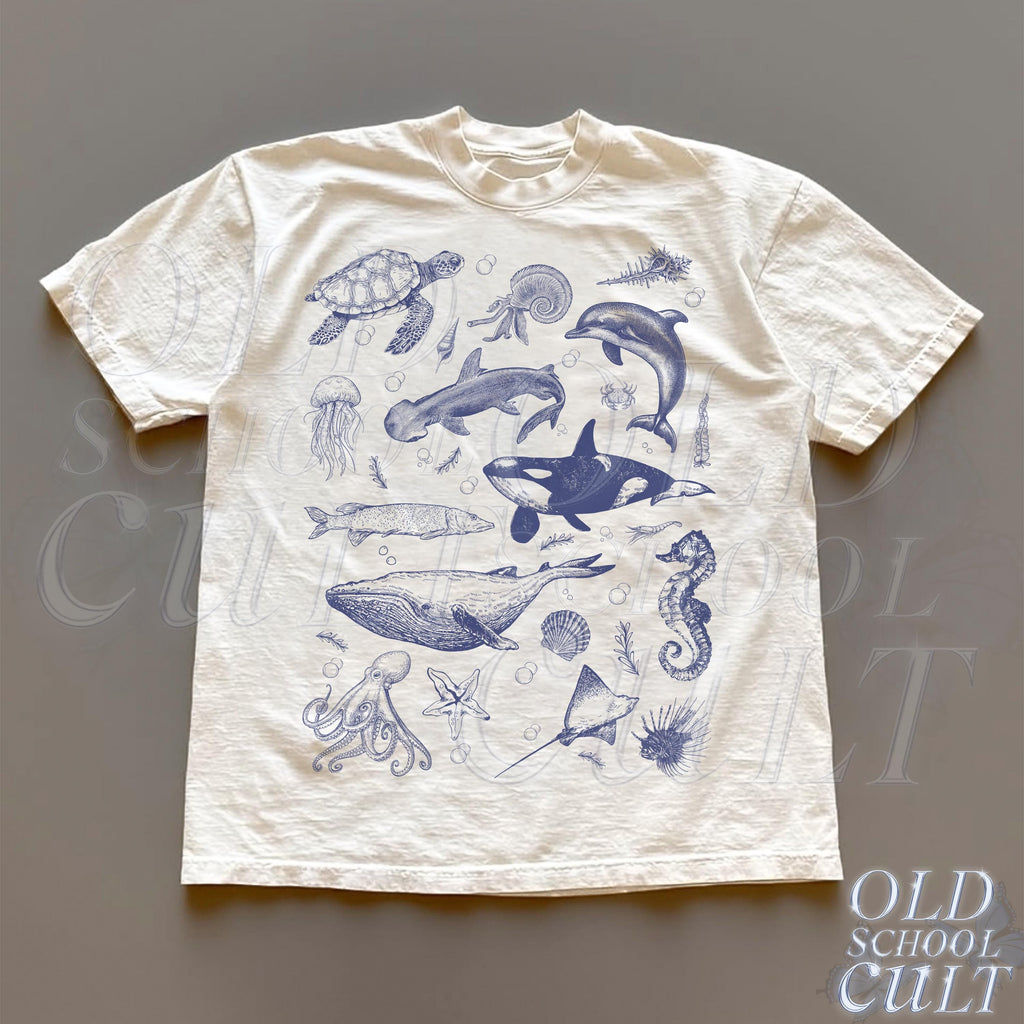 Sea Animal 90s Retro Ocean Nature Sealife Ocean Whale Orca Turtle Dolphin Shit Tee Ocean