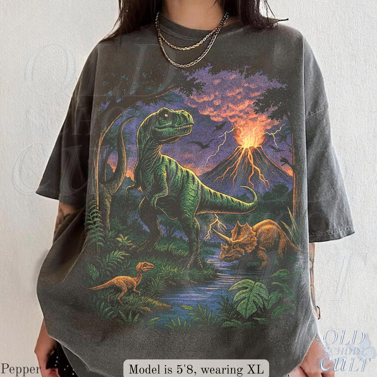 Vintage Jurassic Dinosaur 90s Retro T-Rex Triceratops 90s Prehistoric Dino Nostalgia Nature