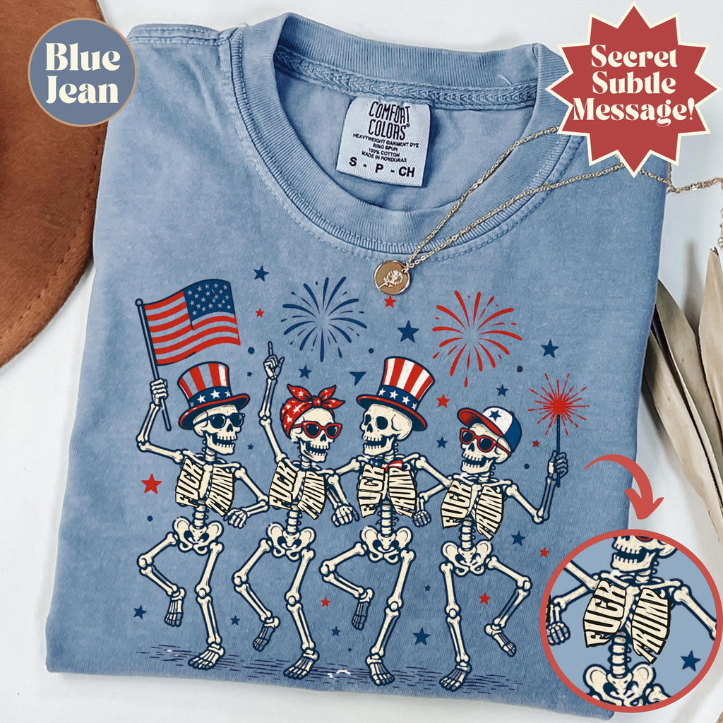 Subtle Fuck Trump Skeleton Liberal Fourth July Kings America Anti Fascism Resistance Leftist Semiquincentennial Fdt Tee