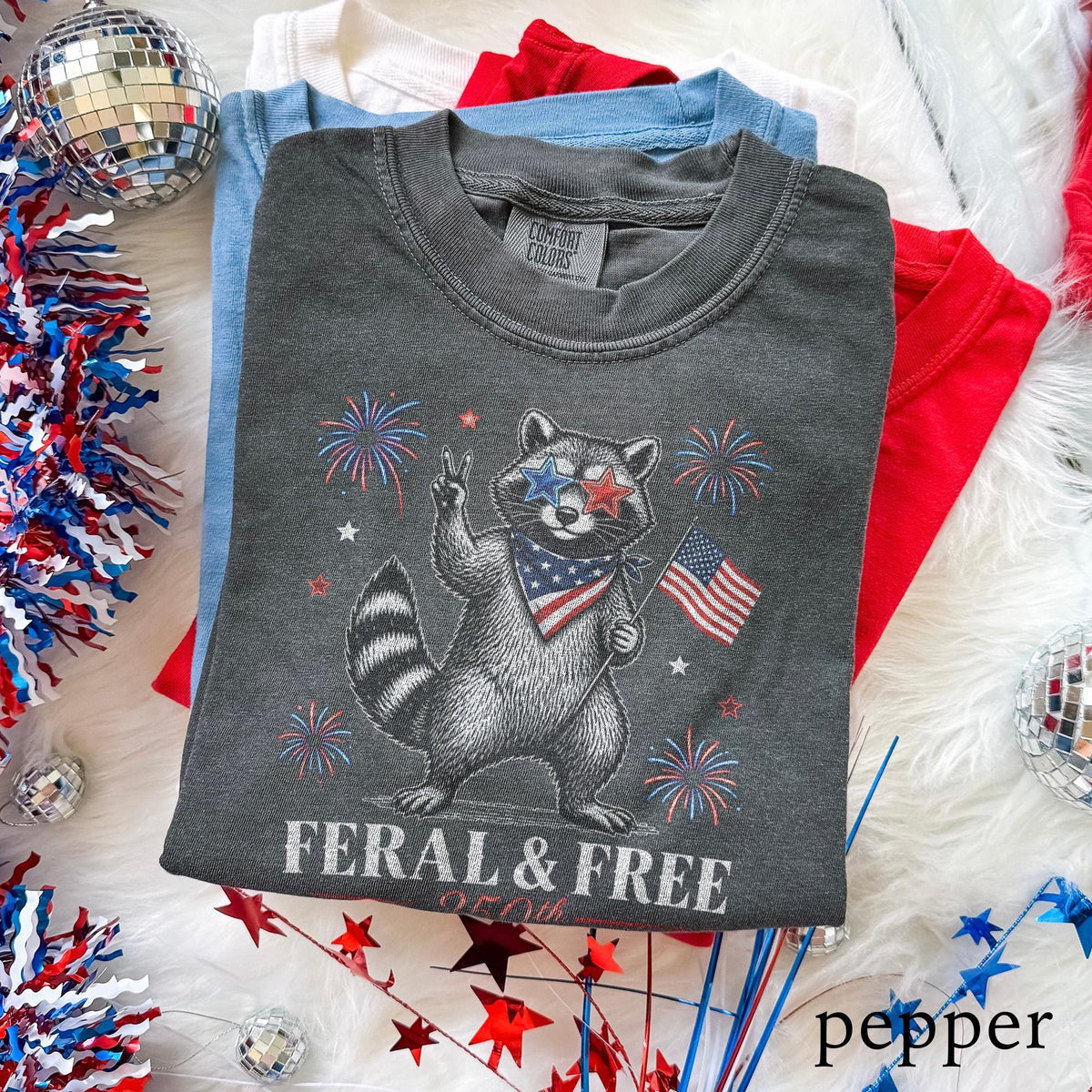 Usa 250th Anniversary Feral Free Raccoon Tee Patriotic America Comfort Colors Freedom Tee