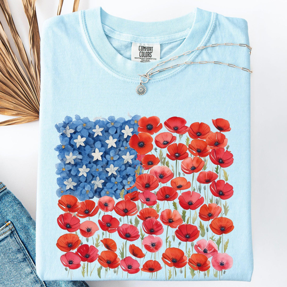 Floral Flag Usa Patriotic America 4th July Comfort Colors