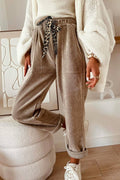 Corduroy Leopard Drawstring High Waist Trousers Sweatpants