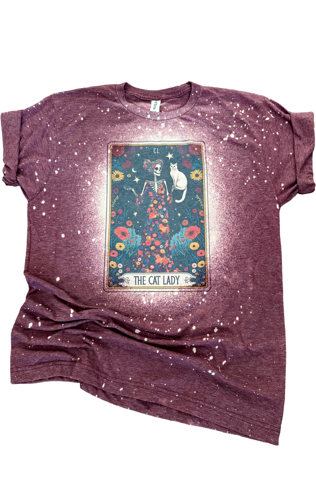 The Cat Lady – Skeleton Tarot Card Bleached Tee Unisex