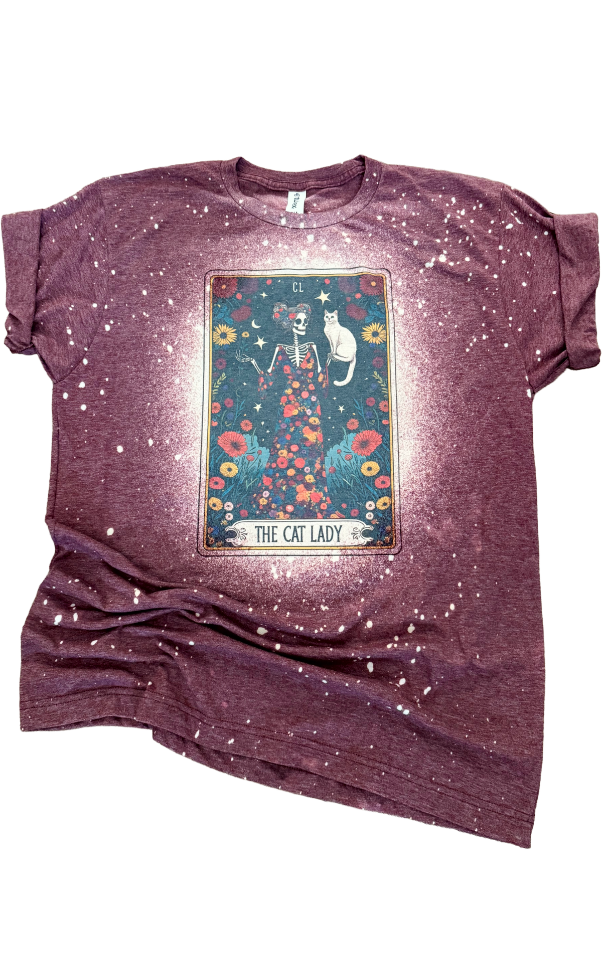 The Cat Lady – Skeleton Tarot Card Bleached Tee Unisex