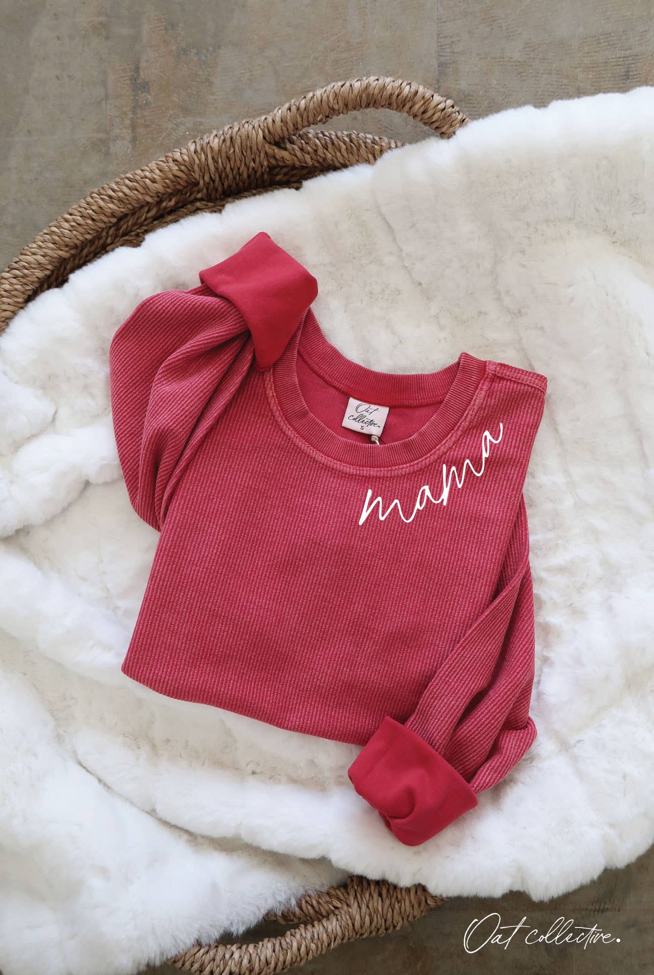 Mama Neckline Cropped Thermal Vintage Pullover