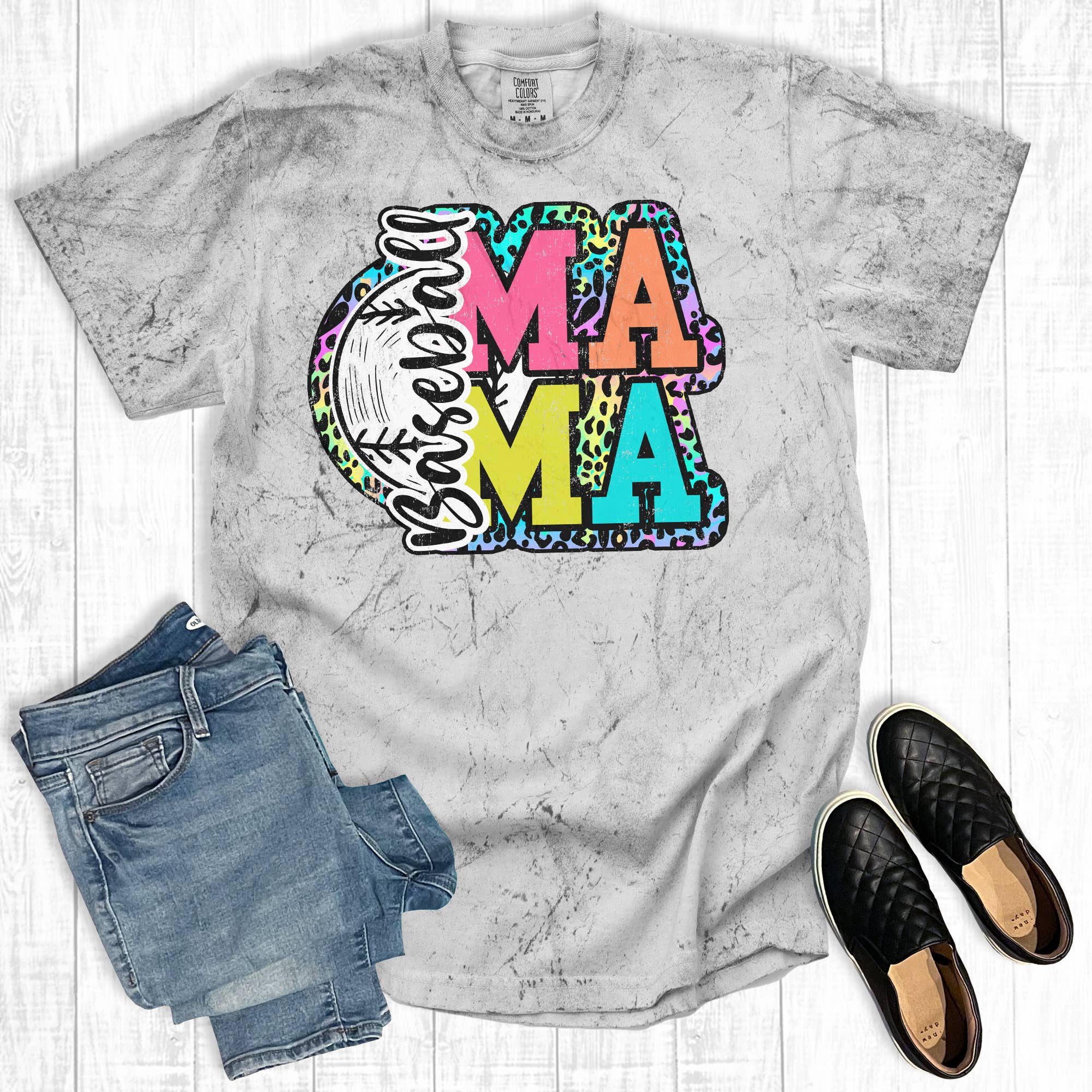 Tie Dye Leopard Baseball Mama Comfort Colors Graphic Tee