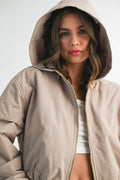 5156GK Cropped Hooded Zip-Up Puffer Jacket