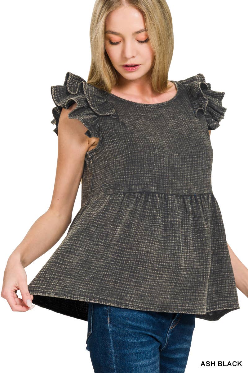 .._ SI-27747 Double Gauze Washed Tiered Ruffle Top