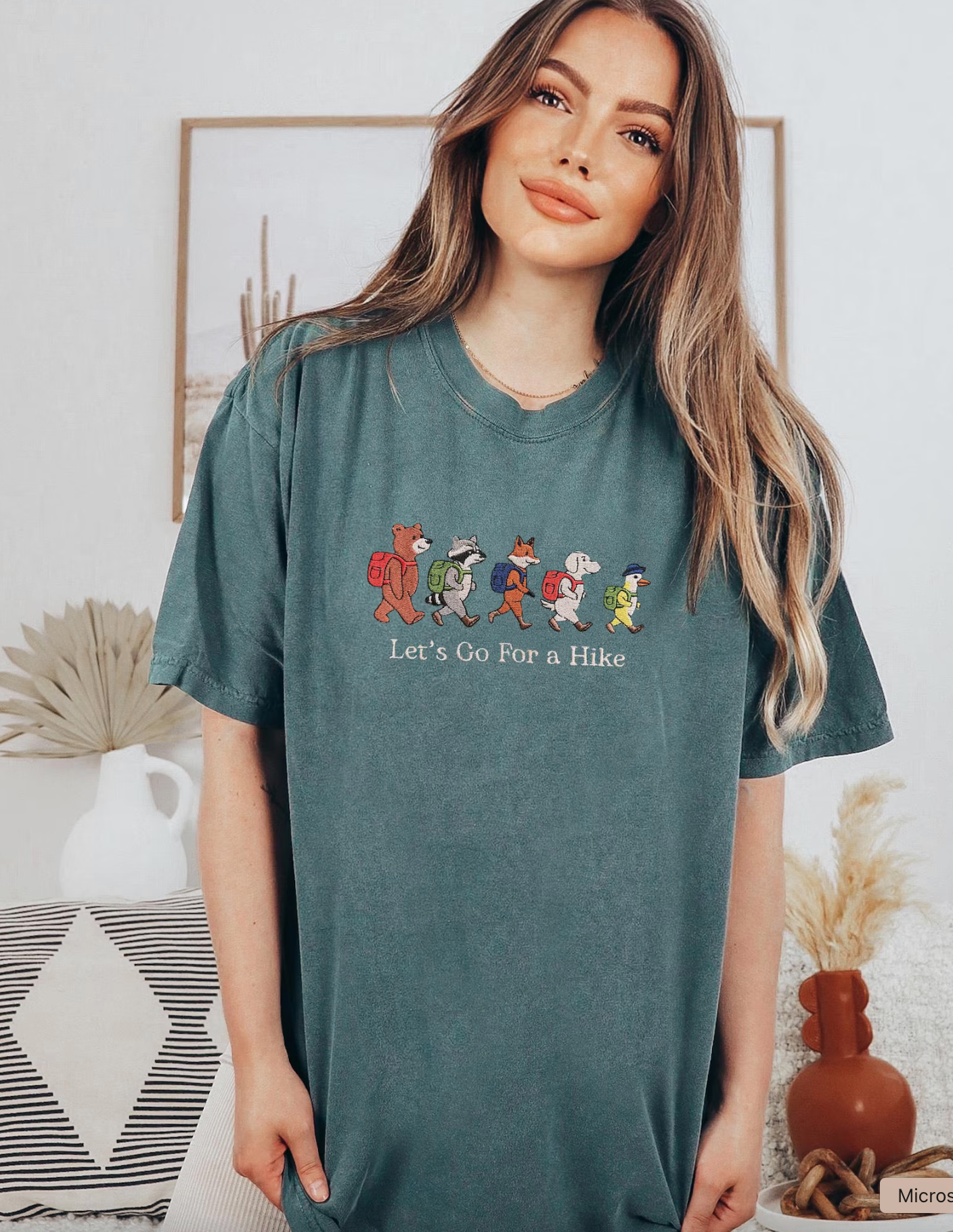 Embroidered Let's Go For A Hike Hiking Granola Girl Tshirt