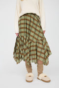 Plaid Ruffle Handkerchief Hem Midi Skirt