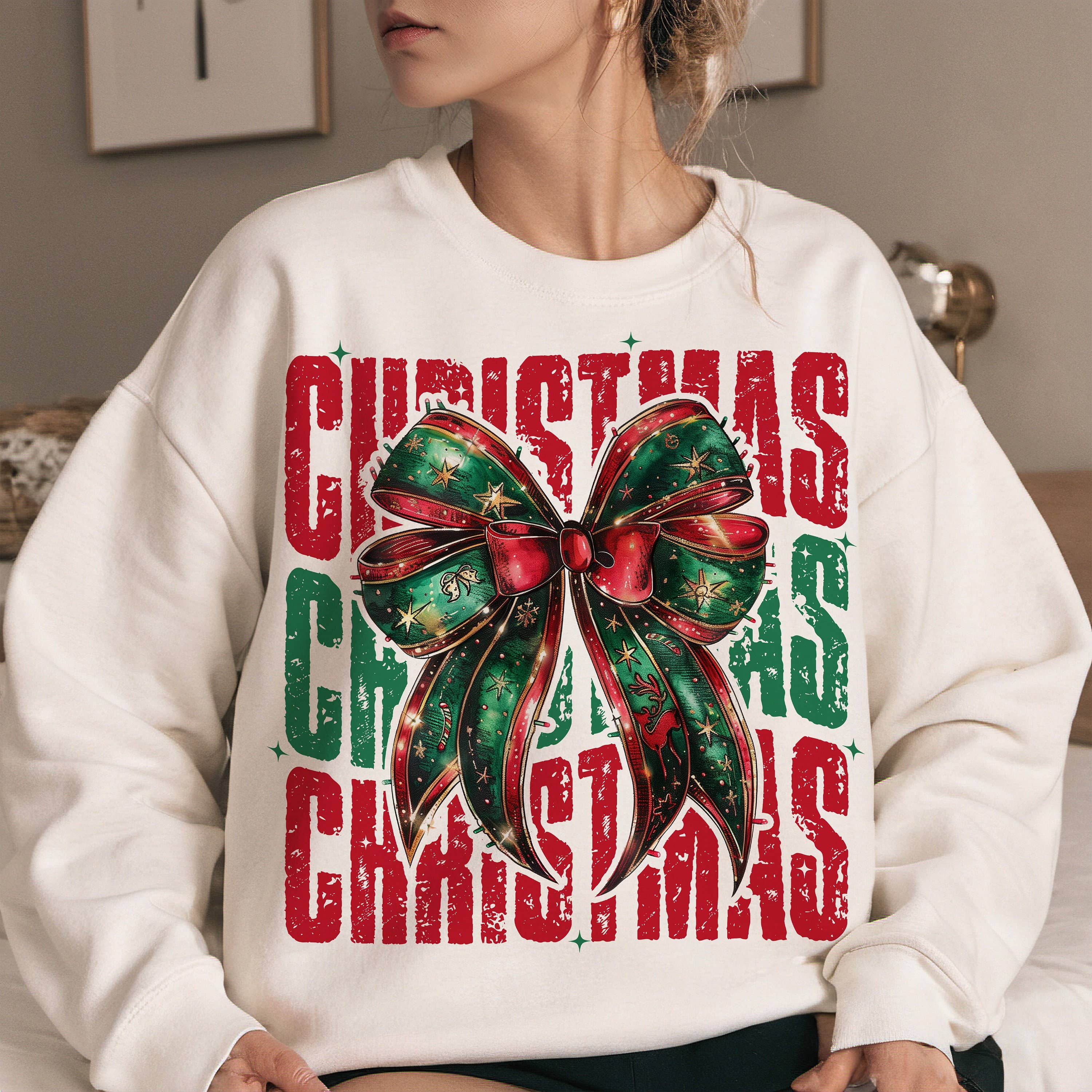 Christmas Coquette Bow Retro Shirt, Girly Holiday 2024