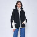 Two-Tone Bordered Zip-Up Knit Kimono