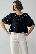 Floral Embroidered Gauze Blouse