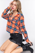 .1008 Slim Fit Long Slv Hoodie Plaid Shirt SI-24772