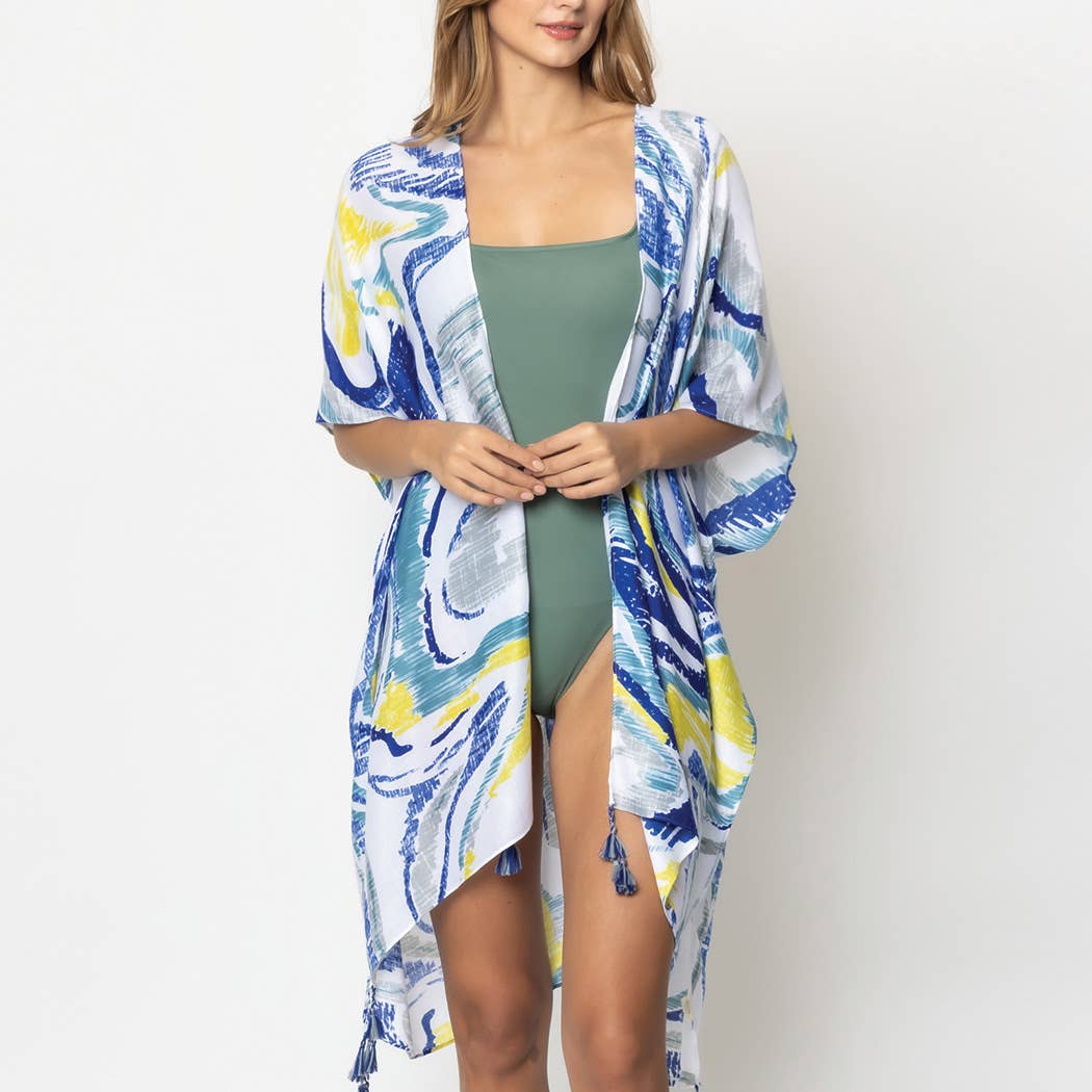 Watercolor Abstract Open Front Kimono