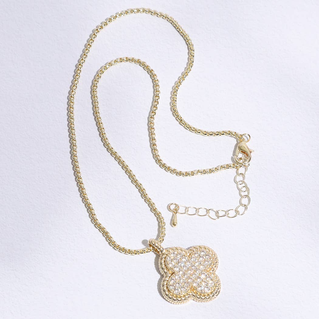 Twisted Outline Clover Pave Cz Pendant Necklace