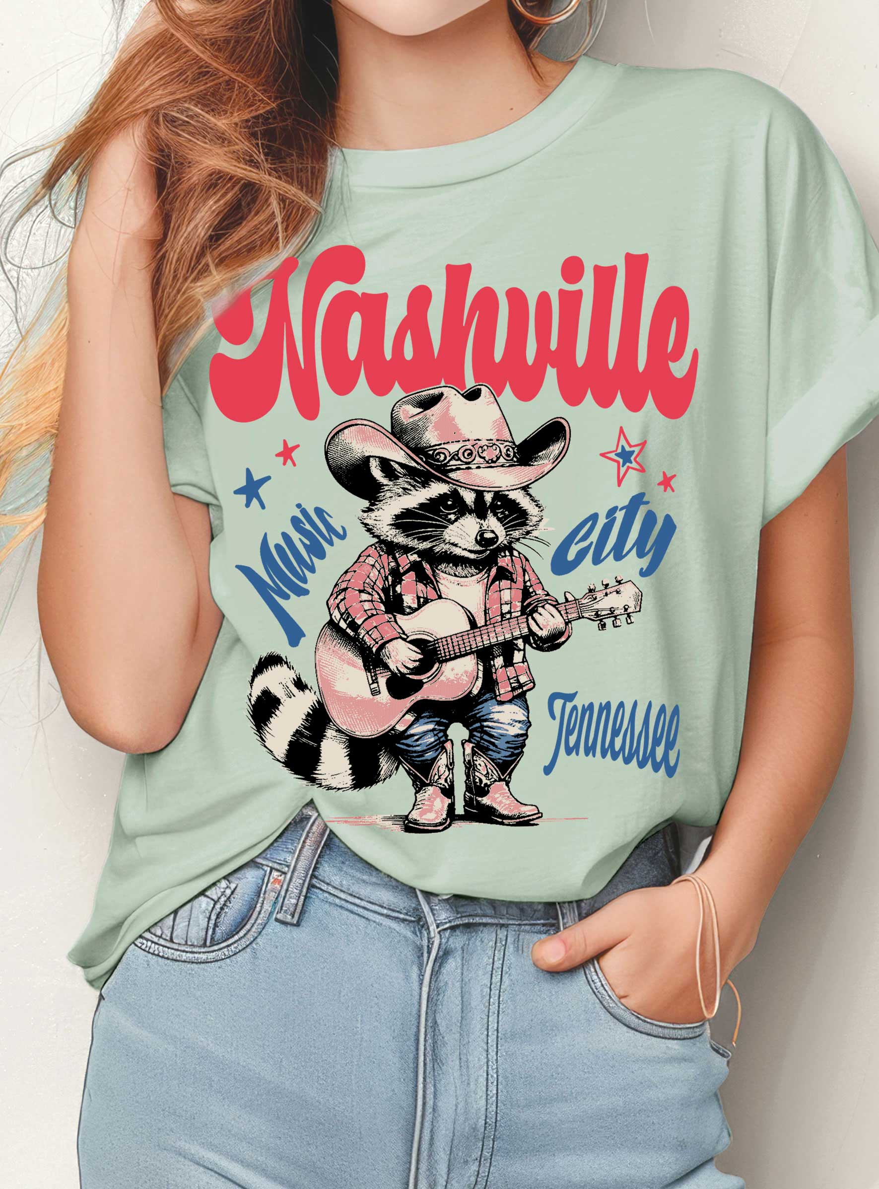 Nashville Music City Tennessee Raccoon Graphic T Shirts